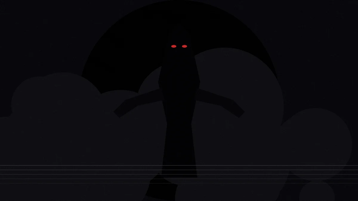 The entity silhouetted in a dark hospital corridor — an ominous figure watching from the shadows.